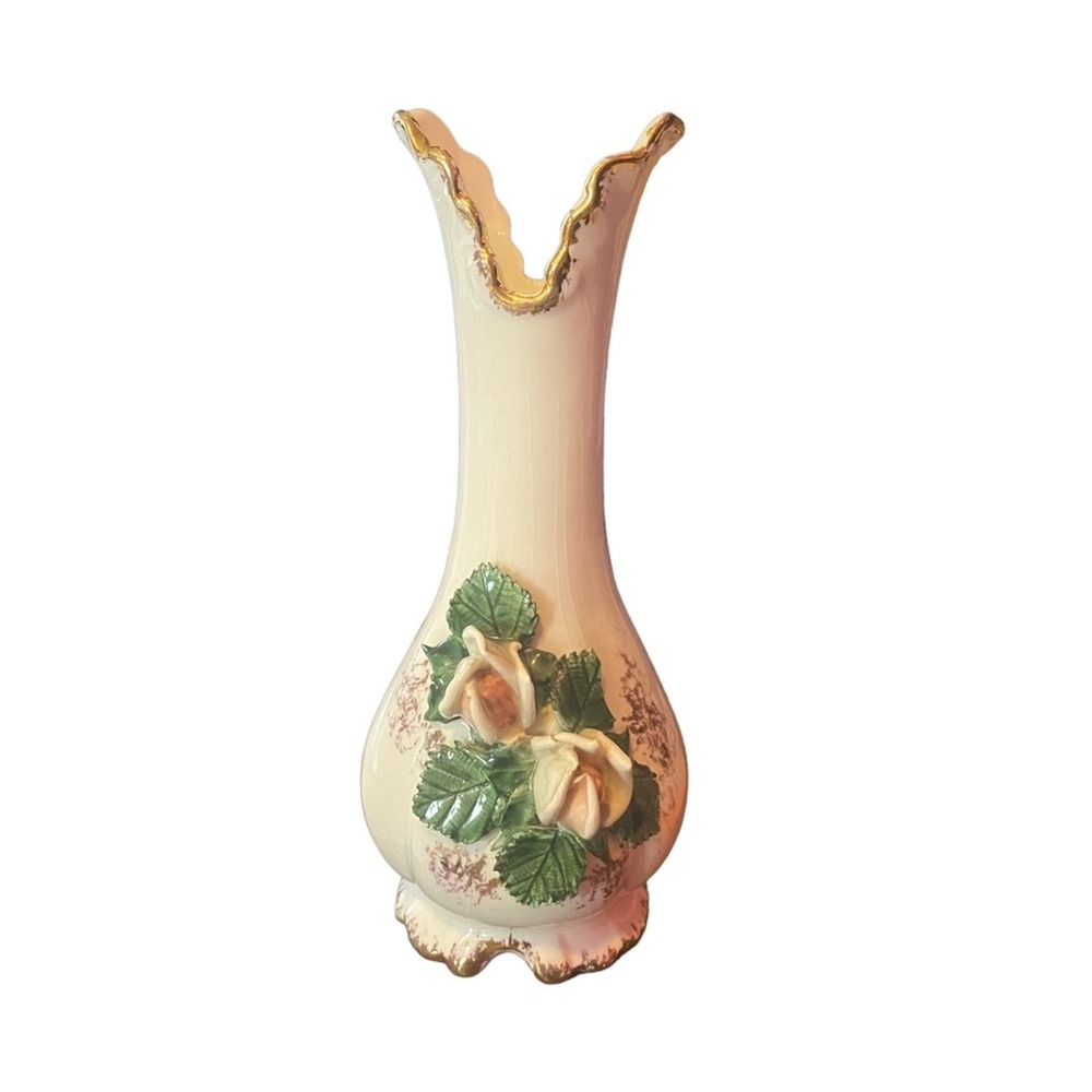 VTG 1950's Grayson Arts California #191 Scalloped Edge bud vase Gold Trim